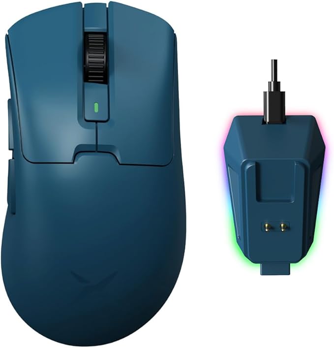 DeLUX M900PRO Wireless Gaming Mouse, 8000Hz Polling Rate, RGB Charging Dock, 63g Ergonomic Design, PAW3395 Sensor with 26000DPI, Programmable Buttons (Blue)