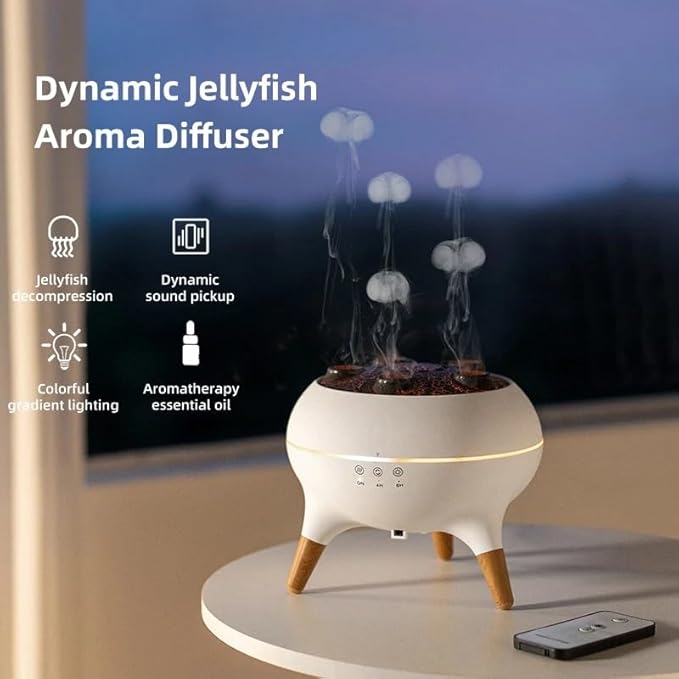 Jellyfish Essential Oil Diffuser – Aromatherapy Fire Pit Cool Mist Humidifier with LED Flame Effect, Ultrasonic Quiet Diffuser for Home, Bedroom, Office, Yoga & Spa