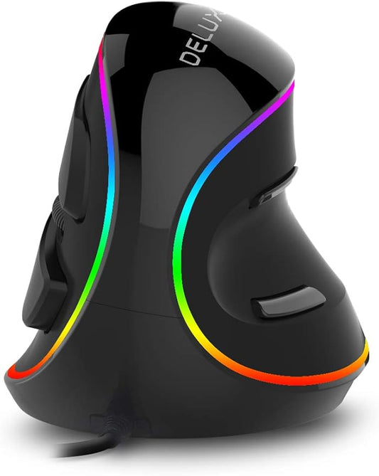 DeLUX Ergonomic Mouse, Wired Large RGB Vertical Mouse with 6 Buttons, 4000DPI, Removable Wrist Rest for Carpal Tunnel (M618Plus RGB-Wired)
