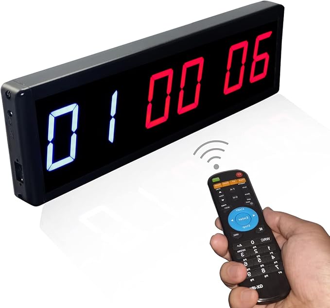 Large Countdown Clock Interval Gym Timer with Remote Wall Mount Ultra-Clear Digital Gym Clock for Workout 15" x 4.7" Aluminum Housing 6ft Power Cord