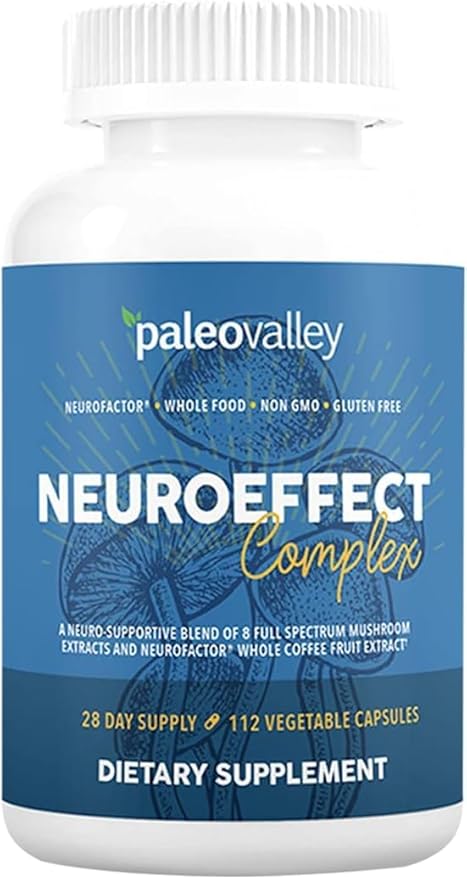 Paleovalley NeuroEffect - Neuro Mushroom Coffee Nutritional Supplement for Focus, Memory, and Energy Support - 28-Day Supply - 8 Full Spectrum Mushroom and Whole Coffee Fruit Extracts