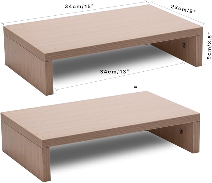 Dual Monitor Riser, 2 Pack Stand for Desk, Computer Stand Riser for 2 Monitors/Laptop/PC, Beige Wood Desktop (1-Tier)