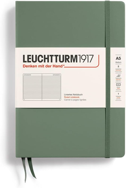 LEUCHTTURM1917 - Notebook Hardcover Medium A5-251 Numbered Pages for Writing and Journaling (Olive, Ruled)