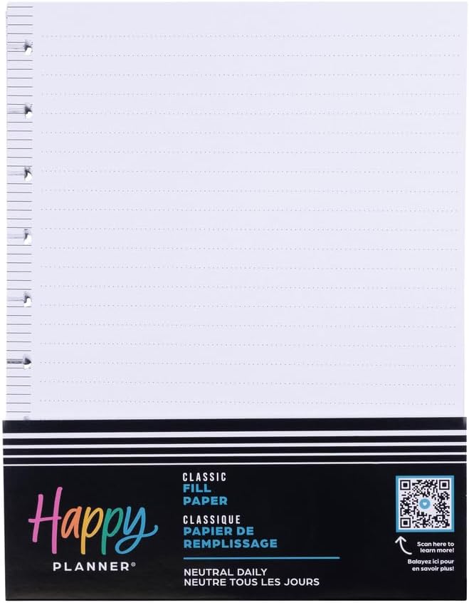 Happy Planner Refill Paper for Planners and Journals, Neutral Daily Notebook Planner Paper, Classic Size, 100 Sheets, 7" x 9 3/4"