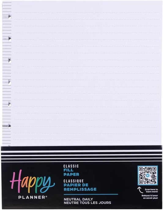 Happy Planner Refill Paper for Planners and Journals, Neutral Daily Notebook Planner Paper, Classic Size, 100 Sheets, 7" x 9 3/4"