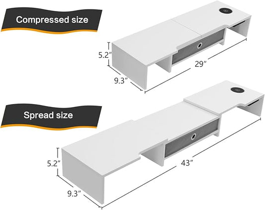 Monitor Stand with Drawer, Dual Monitor Stand Riser with Adjustable Length and Angle, Computer Stand, Desk Organizer for PC Monitor/Laptop/MacBook