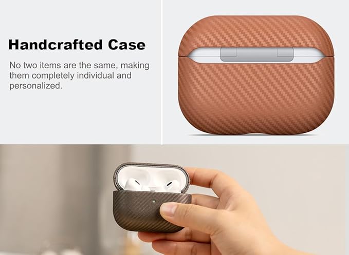 Leather Case - for AirPods Pro 2 Case Cover - Selected Skin-Friendly Leather, with Carbon Fibre Texture, Handmade Drop Protective Hard Cover for AirPods Pro 2nd Generation Earbuds - Brown