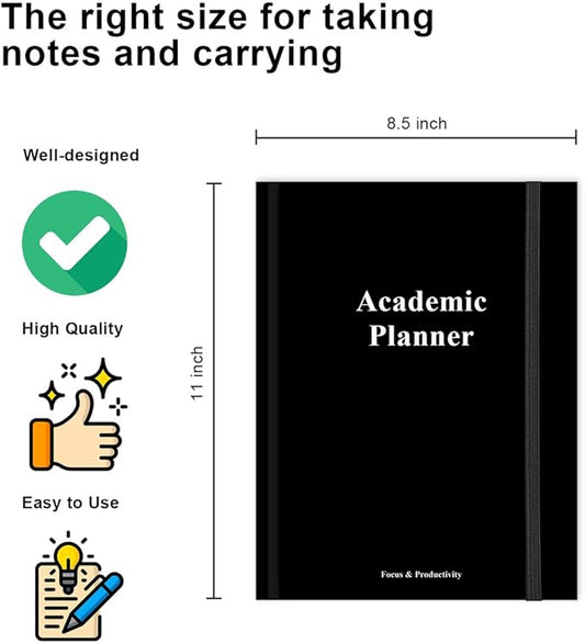 Academic Planner for 2025 2026 or Anytime – 8.5" x 11" Undated Weekly Student Planner For Homeschool, High School, College & Nursing Students, 200 Pages, Black