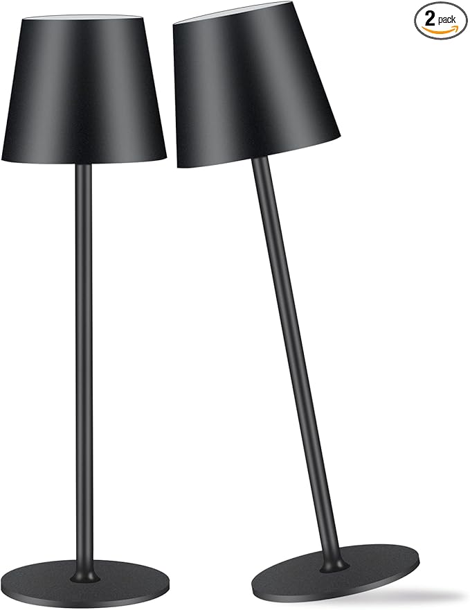 2 Pack Cordless Table Lamp,Portable LED Desk Lamp, 6000mAh Battery Operated, 3 Color Stepless Dimming Up, for Restaurant/Bedroom/Bars/Outdoor Party/Camping/Coffee Shop Night Light