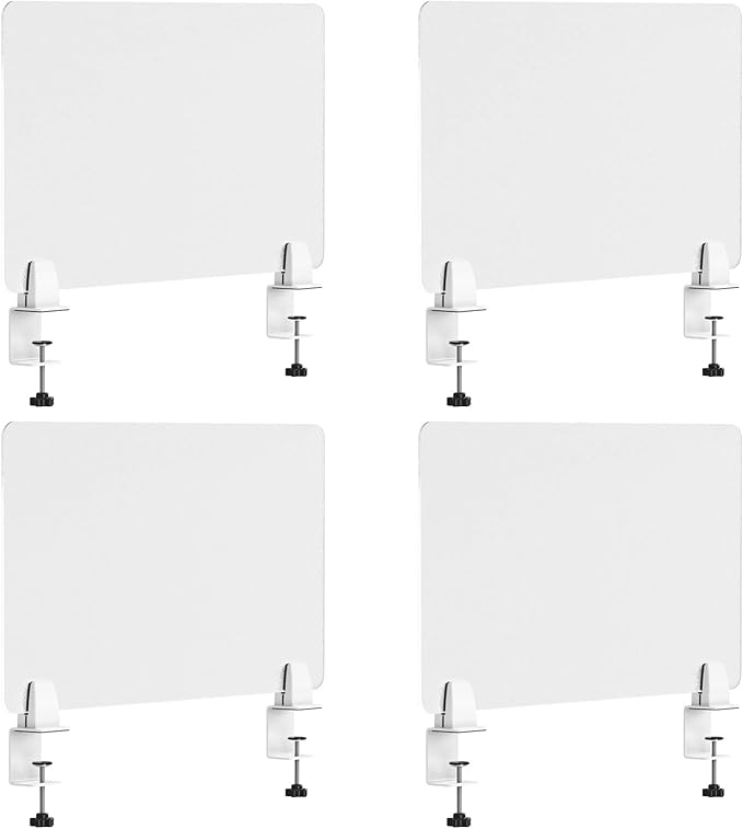 Desk Divider 4 Pcs Desk Privacy Panel 23.6''L x 15.8W'' Office Partitions Frosted Acrylic Panel Pack of 4 Desk Divider Partition with Adjustable Universal Base