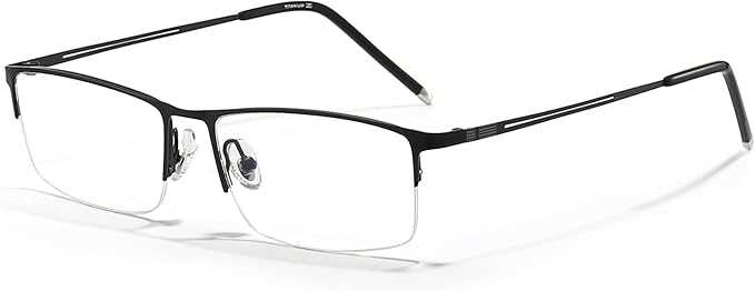 ANRRI Blue Light Glasses Mens Rectangle Semi Rimless Glasses Computer Gaming glasses for men Lightweight Titanium Eyewear