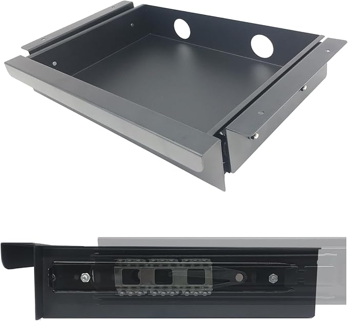Under Desk Mounted Sliding Pull-out Drawer, W 15.3" x D 8.8" Storage Organizer for Sit Stand Workstation, Metal, Black (Medium)