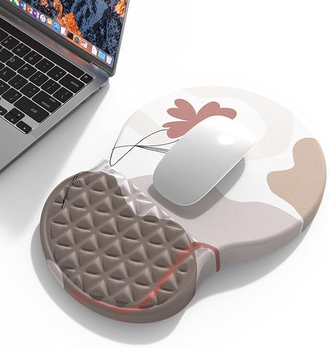 Floral Mouse Pad Wrist Support, Ergonomic Mouse Pad with Wrist Rest, Memory Foam & Non-Slip PU Base, Pain Relief Mouse Pads for Desk, Office & Home（Morandi Flower）