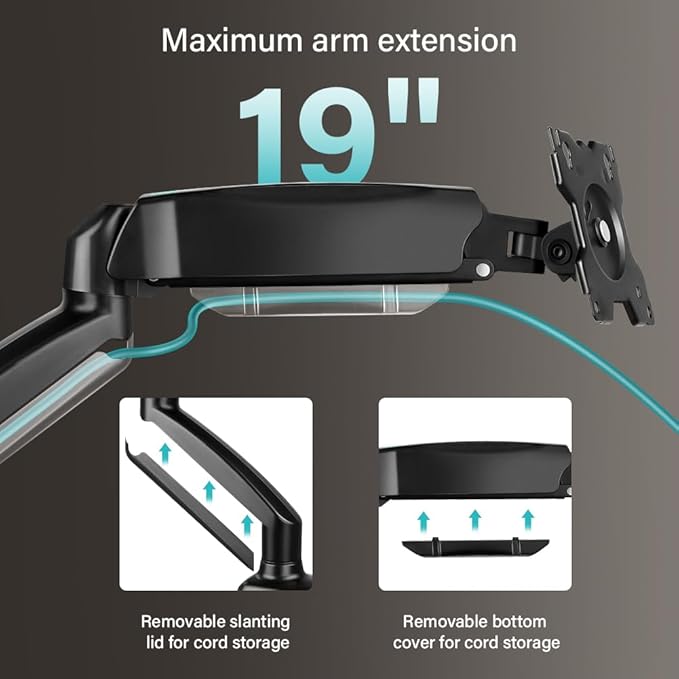 Black Single Monitor Arm Adjustable Stand Monitor Mount up to 32 inches and 17.6 lbs, Computer Desk Mount with Clamp and Grommet Base