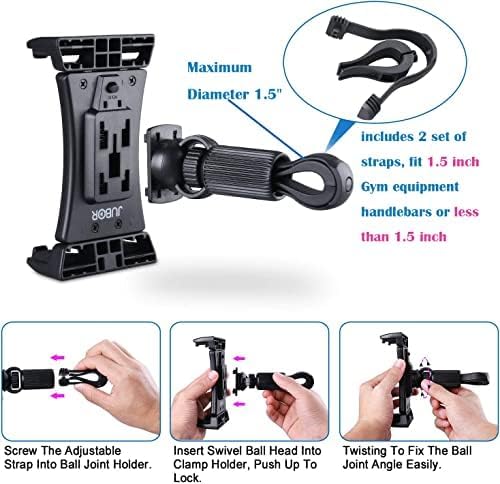 Spin Bike Tablet Holder, 360° Rotation iPad Mount Holder for Exercise Bike, Indoor Treadmill, Stationary Bicycle, Tablet Stand Clamp for iPad Mini/Air/Pro and All 4.7-12.9" Devices & Smartphones