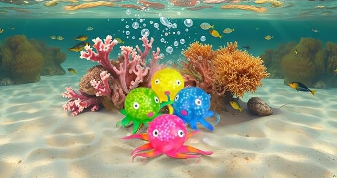 ArtCreativity Squeeze Jelly Octopus, Set of 4, Stress Relief Toys for Kids and Adults, Underwater Party Supplies, Fun Aquatic Birthday Party Favors, Relaxing Sensory Toys for Autism, 4 Colors