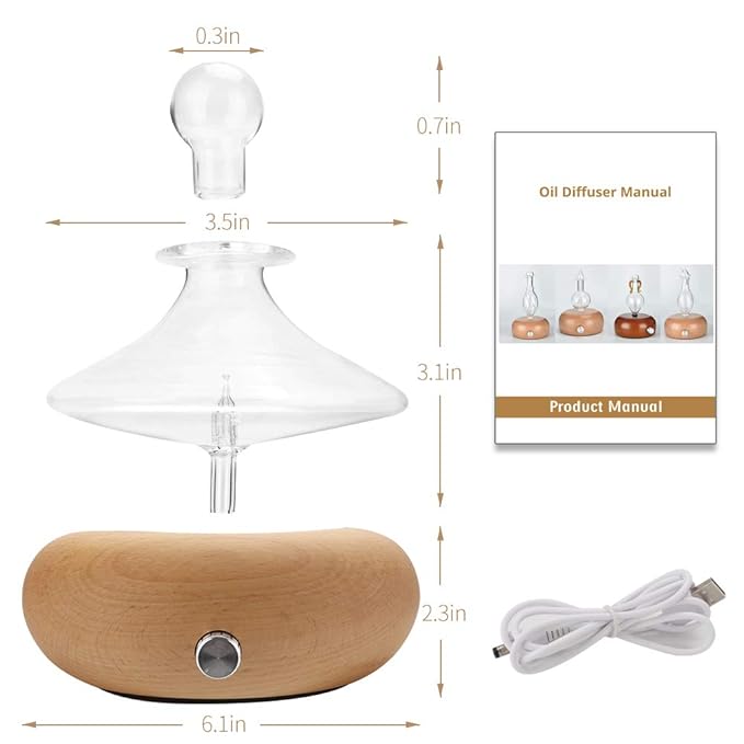 2025New Professional Aromatherapy Diffuser, Wood Diffuser, Diffusers for Essential Oils, Wood and Glass with Premium Home Use Oils, Ultrasonic Diffusers - No Heat, No Water, (7Color LED Light
