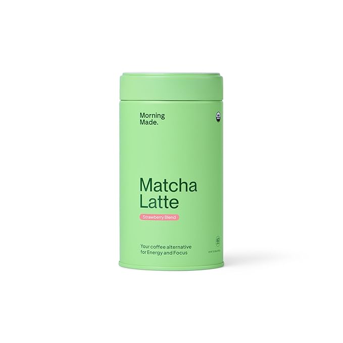 Morning Made Strawberry Flavoured Ceremonial Grade Matcha Powder | 8.46oz (240g) Resealable Tin | 60 Servings Premium Japanese Green Tea | Sweetened with Organic Sugar | Rich in Antioxidants & Energy Boosting
