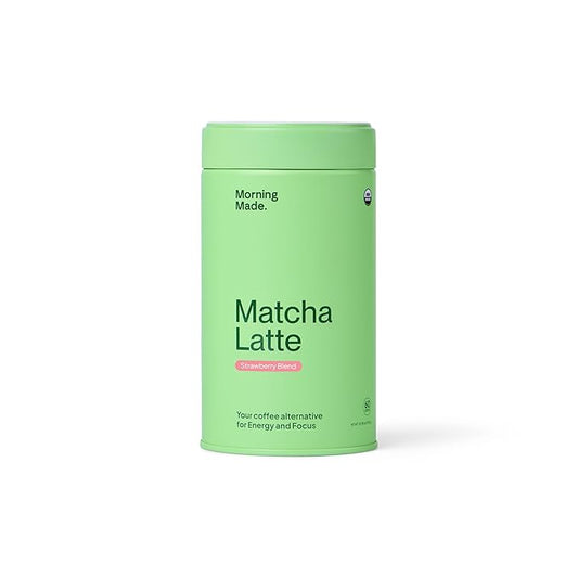 Morning Made Strawberry Flavoured Ceremonial Grade Matcha Powder | 8.46oz (240g) Resealable Tin | 60 Servings Premium Japanese Green Tea | Sweetened with Organic Sugar | Rich in Antioxidants & Energy Boosting