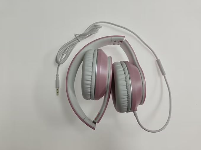 LORELEI X6 Over-Ear Headphones with Microphone, Lightweight Foldable & Portable Stereo Bass Headphones with 1.45M No-Tangle, Wired Headphones for Smartphone Tablet MP3 / 4 (Pearl Pink)