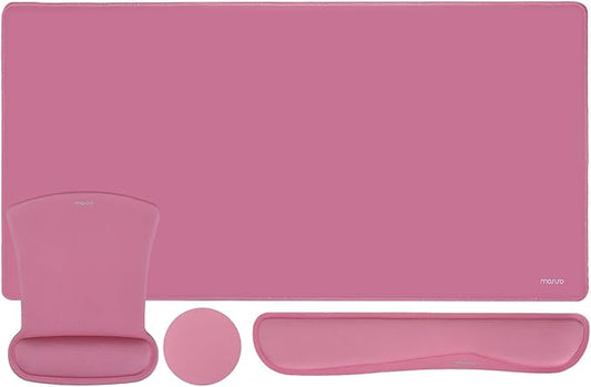 MOSISO Keyboard Mouse Pad Set, Large Gaming Mousepad&Keyboard Wrist Rest&Mouse Wrist Rest&Coaster, Ergonomic Non-Slip Mousepad&Easy Typing Cushion with Memory Foam for Home Office, Rose Red