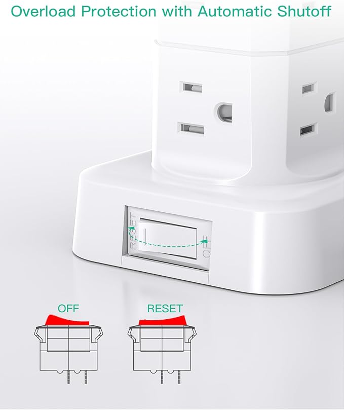 Power Strip Tower, PD20W Charging Station Desk Accessories, Flat Plug, 12 Outlets 4 USB Ports, 1080J Surge Protection, 6Ft Extension Cord with Multiple Outlets, Office Supplies, Dorm Room Essentials