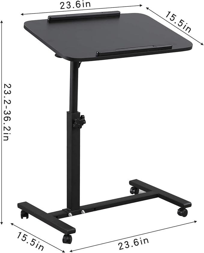 Laptop Table Mobile Adjustable Height Portable Desk Notebook Swivel PC Computer Rolling Desk with Wheels, Laptop Stand for Couch Bedside Hospital Bed Table