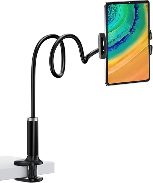 Gooseneck Tablet Holder, Tablet Stand : Flexible Arm Clip Tablet Mount Compatible with iPad mini Pro Air, Kindle, Switch, Galaxy Tabs, More 4.7-11" Devices-(Black)