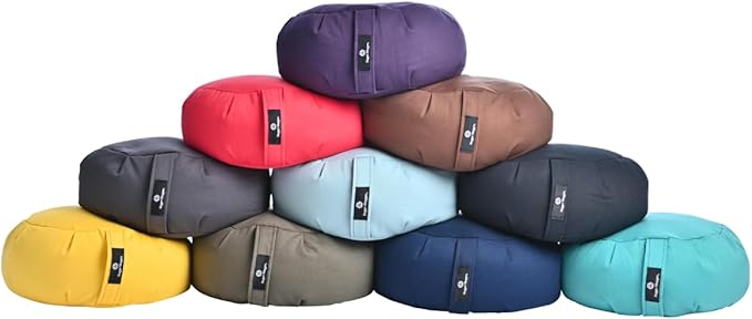 Hugger Mugger Zafu Meditation Cushion - Support in Cross-Legged Sitting, Buckwheat Filled, Durable Fabric, Convenient Handle, Handmade in USA