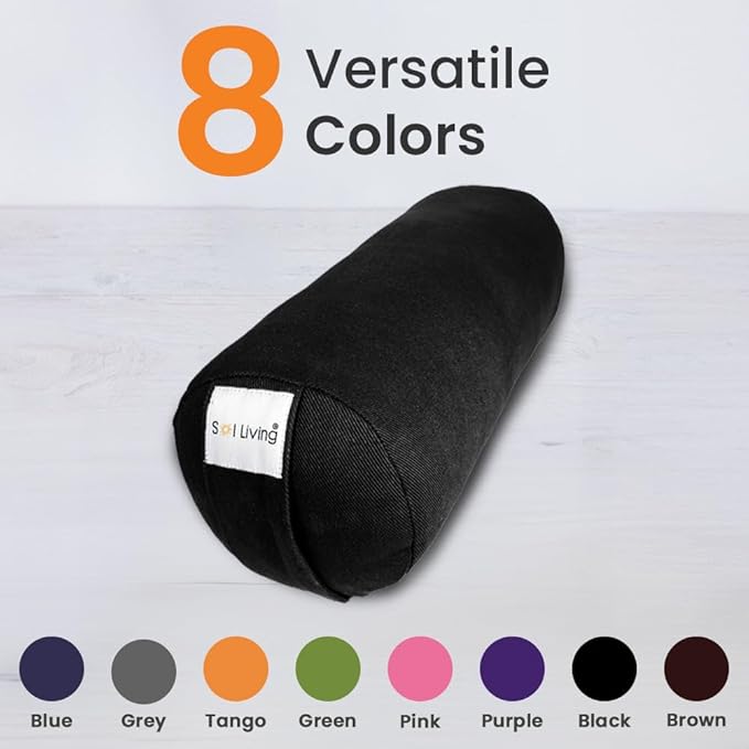 Sol Living Yoga Bolster Pillow for Restorative Meditation - 100% Cotton Cylindrical Cushion with Washable Cover for Balance Support in Asana Poses