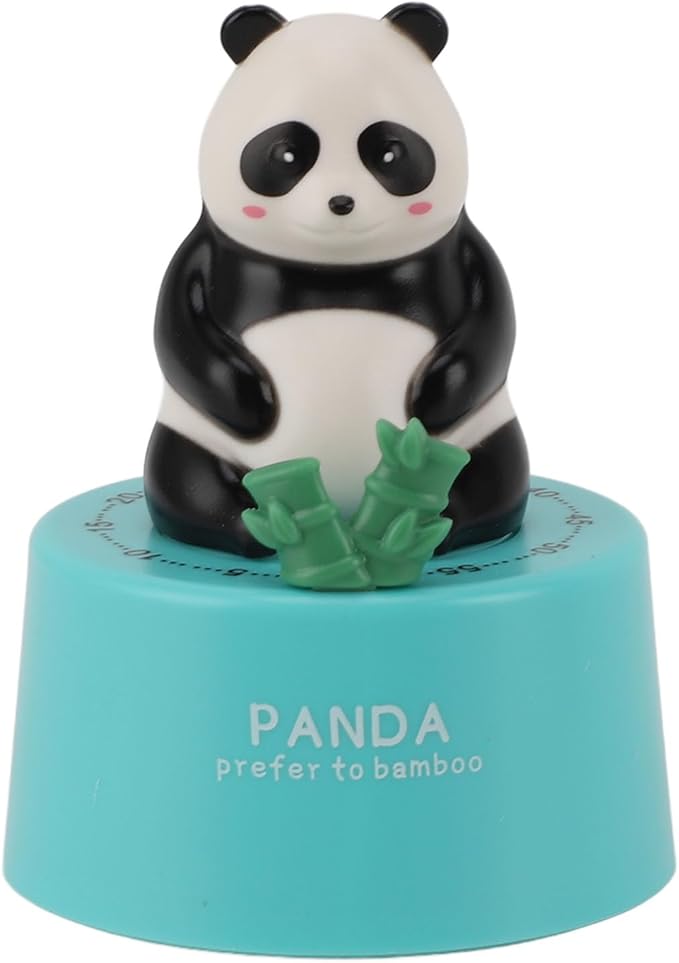 Mechanical Countdown Timer, 60 Minutes Mechanical Kitchen Timer Eco Friendly Loud Alarm Magnetic Base Cute Animal Shape for Kitchen (Panda with Blue Base)