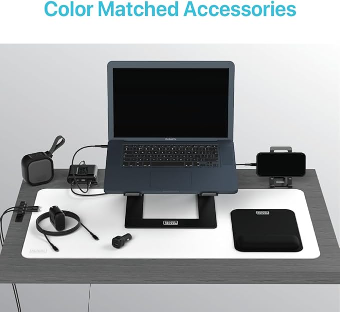 BLACK+DECKER Laptop Stand for Computer Desk, Ergonomic Laptop Stand for Desk, Lap top Riser Compatible with MacBook Notebook, Lap top Holder, Durable Aluminum Computer Riser Accessories, Black