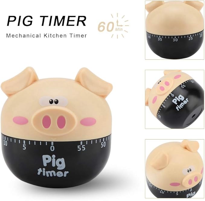 Cute Cartoon Pig Kitchen Timer Mechanical Timers Counters for Cooking Timing Tool Alarm Clock Portable Alarm Clock Kitchen Cooking Tool(Khaki)