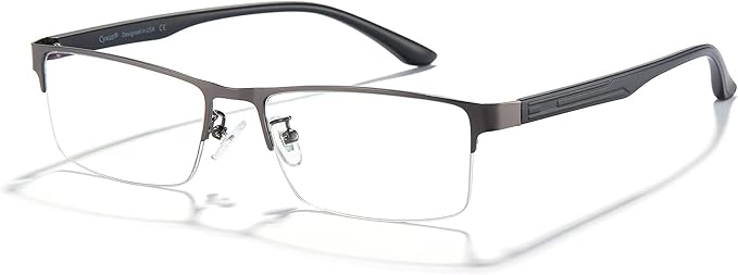 Cyxus Blue Light Glasses for Men Semi Rim Crystal Lens Rimless Glasses UV Blocking Gaming Eyeglasses