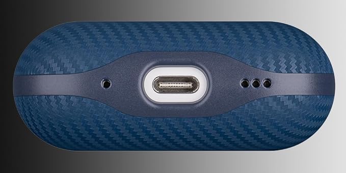 LOPIE Leather Case for AirPods Pro 2nd Generation - Handmade AirPods Pro 2 Case Cover - Made of Real Leather - Protective Hard Shell Cover - Carbon Fiber Style - Wireless Charging Compatible - Blue