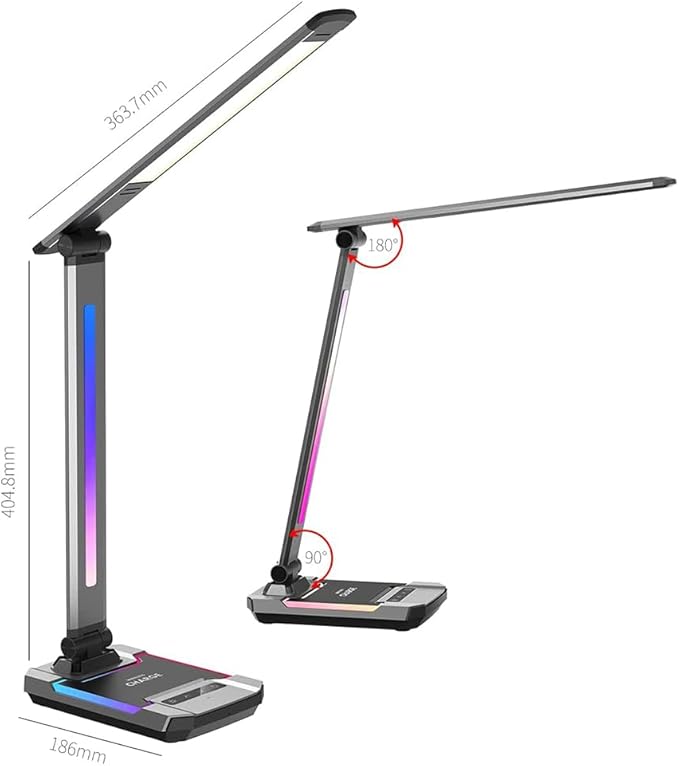WILIT Gaming Desk Lamp,Music Sync Color Changing Rhythm Light with Wireless Charger and USB Charging Port, LED RGB Ambient Light, Aluminum Alloy Body Touch Table Lamp for PC, Room Decoration(Black)