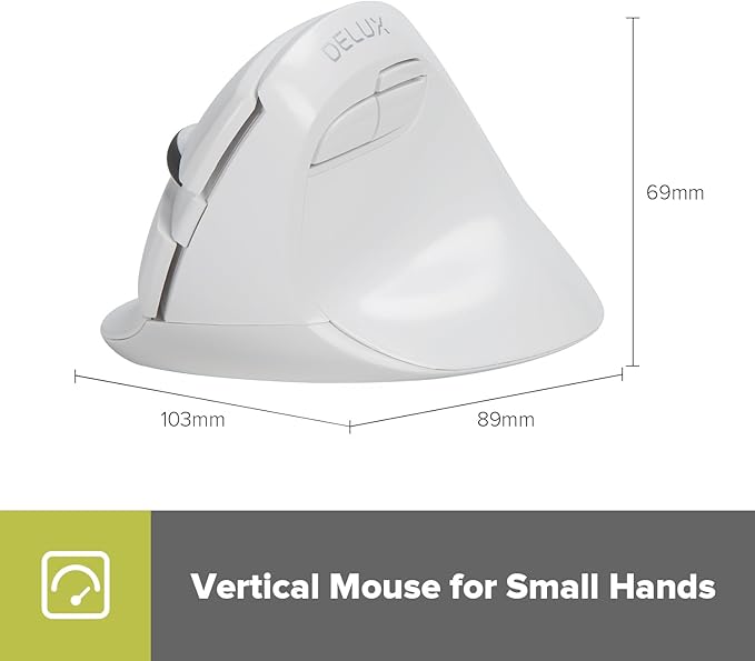 DeLUX Wireless Small Ergonomic Mouse, Silent BT Vertical Mouse, 6 Buttons and 4000 DPI, Reduce Wrist Pain and Hand Pressure, for PC Computer Laptop (M618Mini DB-White)