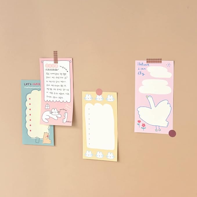 Monolike Memopad Storytown Afternoon A SET - 4 Packs, 4 Different Designs, 80 Sheets Per Pad, Total 320 Sheets, Note pads, Writing pads, 80x148mm