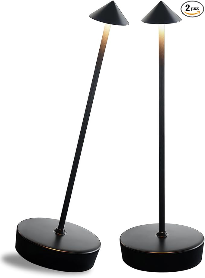 2 Packs Black Cordless Rechargeable Table Lamp 7200mAh Portable Touch Control LED Waterproof Table Lamp for Bar Bedroom Reading