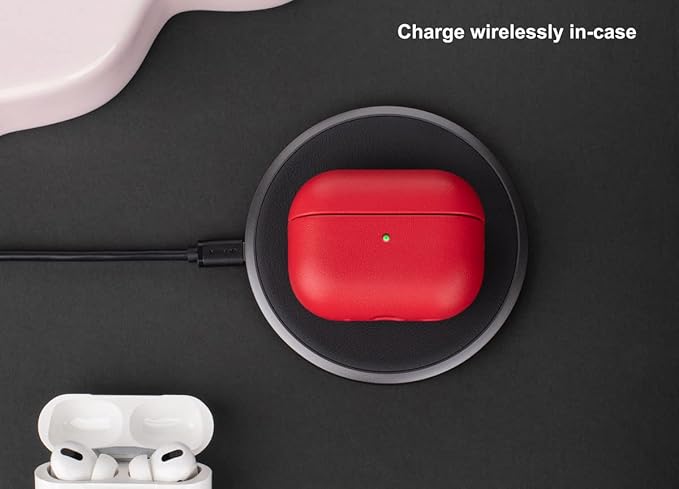 Lopie AirPods Pro 2nd Gen Leather Case - Red, Protective Case Fully-Wrapped with Top Grain Leather, 360-Degree Protection, Lightning Port Access, Support & Warranty