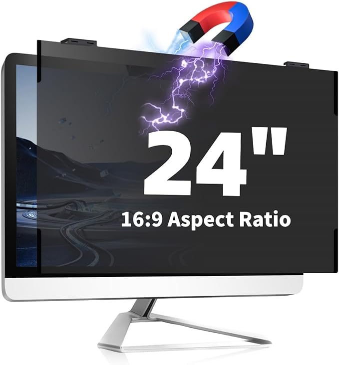 Magnetic Computer Privacy Screen 24 Inch, Removable Hanging Privacy Screen Shield for Frameless Monitor 16:9 Widescreen, Anti Blue Light Privacy Filter, Anti-Glare Protector