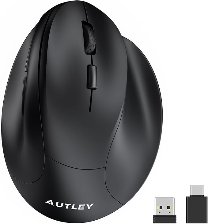 AUTLEY Ergonomic Mouse for Large Hands, Vertical Mouse, 2.4GHz Wireless Computer Mouse for Windows/macOS - 6 Buttons, Low Power Warning, 800/1200/1600 DPI, Black