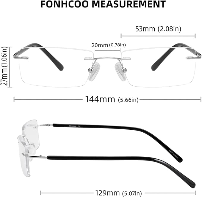 FONHCOO Blue Light Blocking Reading Glasses Anti Blue Ray Unisex Lightweight Rimless Frameless Computer Glasses