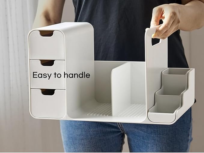 Desk Organizer with Drawers – White, 3-Drawer Storage Box for Office, Home, or School Desk – Compact, Lightweight, and Safe Design – 13.3" x 8.3" x 8.3"