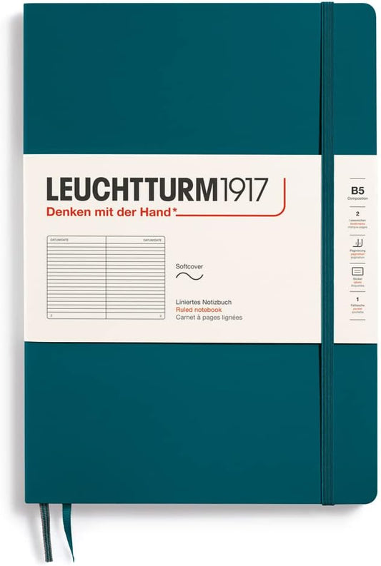 LEUCHTTURM1917 - Notebook Softcover Composition B5-123 Numbered Pages for Writing and Journaling (Ruled, Pacific Green)