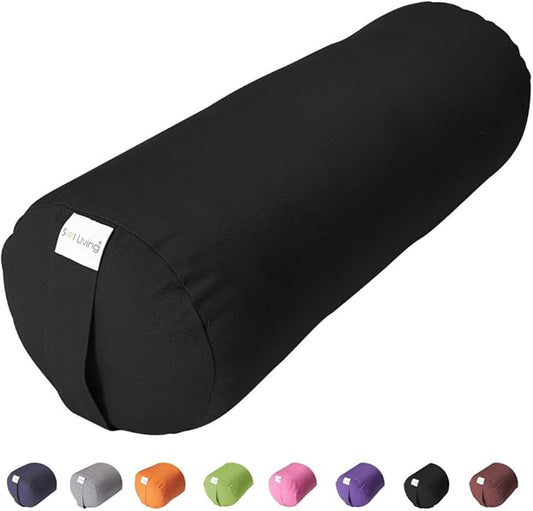 Sol Living Yoga Bolster Pillow for Restorative Meditation - 100% Cotton Cylindrical Cushion with Washable Cover for Balance Support in Asana Poses