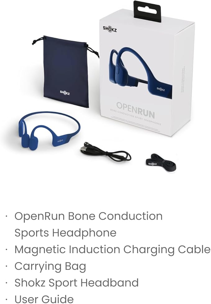 SHOKZ OpenRun (AfterShokz Aeropex) - Open-Ear Bluetooth Bone Conduction Sport Headphones - Sweat Resistant Wireless Earphones for Workouts and Running - Built-in Mic, with Headband