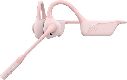 Open Ear Bluetooth Headphones with Microphone, Noise Cancelling Headset with Mute Button, Supports aptX/aptX-LL/aptX-HD, Designed for Meeting, Home Office,Driving -Not Bone Conduction (Pink)
