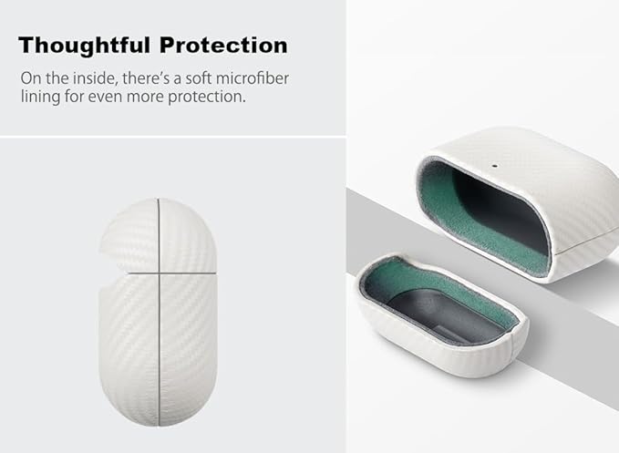Leather Case for AirPods 4 / AirPods 4 with Active Noise Cancellation Case Cover with Keychain - Selected Skin-Friendly Leather, Carbon Fibre Texture, Handmade Shockproof Hard Cover - White