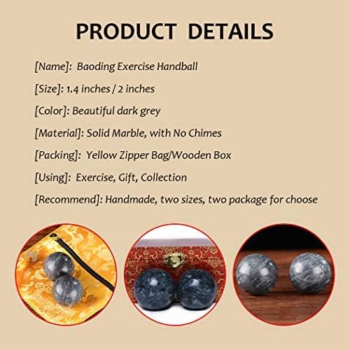 BRABUD 1.4'' Dark Grey Marble Baoding Health Stress Exercise Balls Chinese Exercise Stress Balls Craft Collection (box-packed)